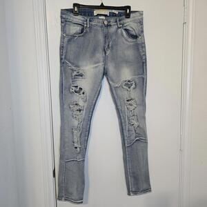 Street Jeans Denim Destroyed Distressed Mens Streetwear 36x32 Skinny Acid Light